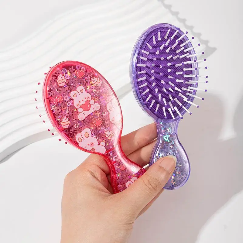 Scalp Massage Air Cushion Sparkly Mini Compact Hair Comb For Kids Volume & Smoothness Portable Travel Hairbrush