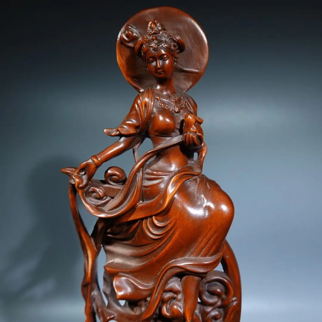 Hand Carved Wood Flying goddess chang'e Statue Figurine Desktop Ornaments Home Decoration