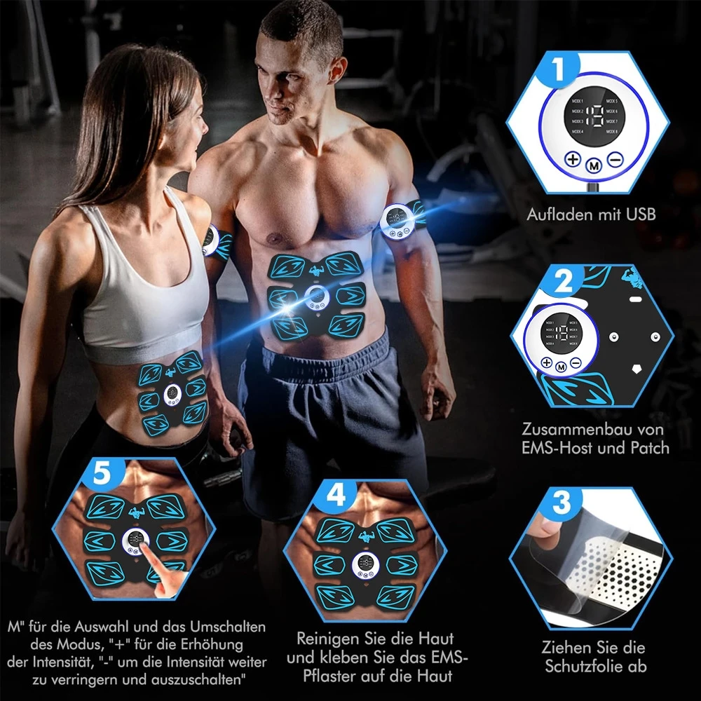 

EMS Abdominal Muscle Stimulator - Rechargeable Abs Trainer for Six Pack, Fast Fat Burning & Body Toning, Home Fitness