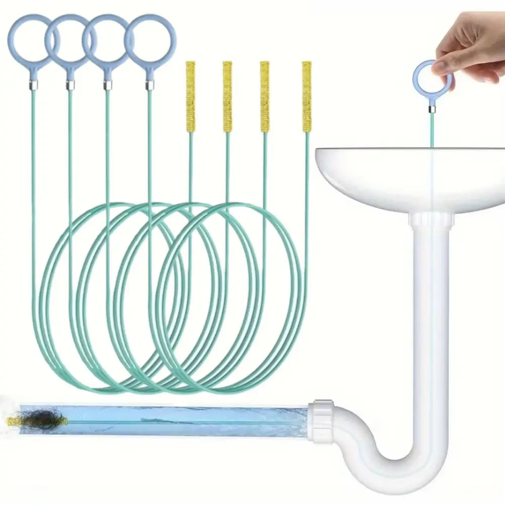 

4Pcs Flexible Drain Cleaner Set Long Length Rust-Proof Drain Cleaner Tool Dredging Brush Heavy Duty Hair Clog Remover