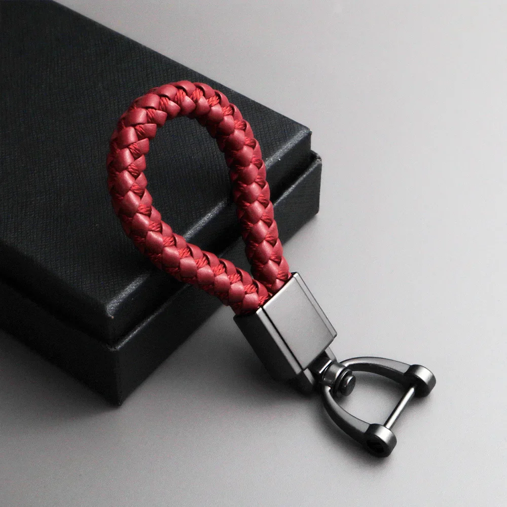 Customized Logo PU Metal Keychain Handwoven Leather Cord Pendant Metal Car Key Chain Color Key Ring Gift Wholesale