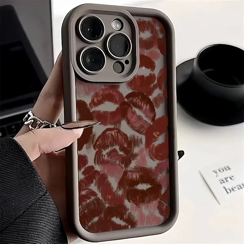 Sexy Girl Red Lips Matte Case For iPhone 15 Cases iPhone 14 13 12 11 Pro Max XS XR X 7 8 15 Plus SE 2020 Shockproof Bumper Cover image 4