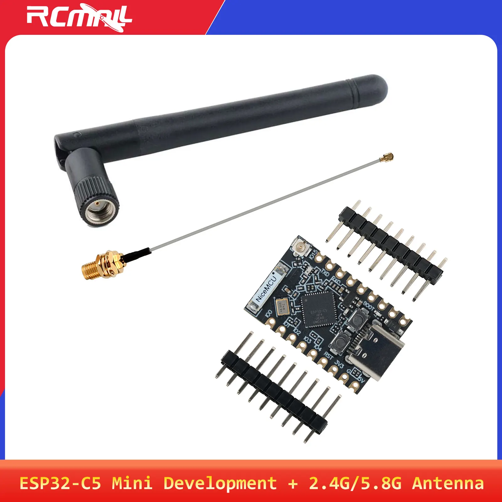 ESP32-C5 Super Mini Entwicklungs-ESP-32 WiFi BLE Modul + 2.4G 5.8G Externes WiFi-Antennen-Kit für Arduino IoT