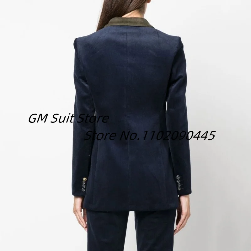 Women's Suit Lapel Corduroy Double-breasted Color Matching Two-piece Suit Fashion Bell-bottom Pants Warm New Business Wear 2022