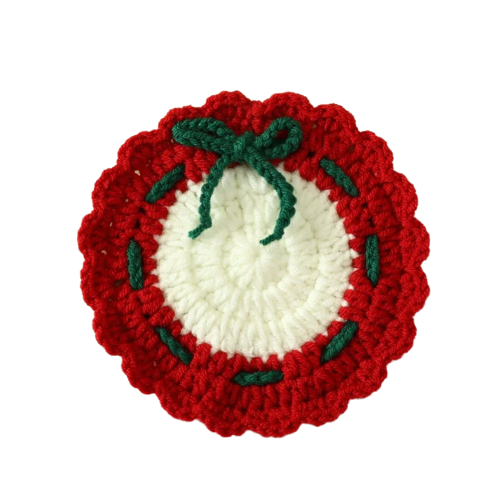 Handmade Christmas Crochet Coaster Round Non-slip Coffee Mug Pad Christmas Tree Snowman Pattern Heat-resistant