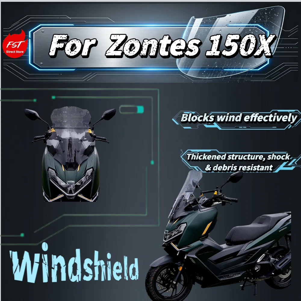 For Zontes 150X Scooter Heightened Windscreen, High Transparent PC Front Windshield, Upgrade Parts