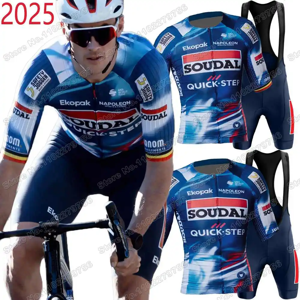 2025 Team Soudal Quick Step Cycling Jersey Set Summer Cycling Clothing Men Road Bike Shirt Suit Bicycle Bib Shorts MTB Uniform