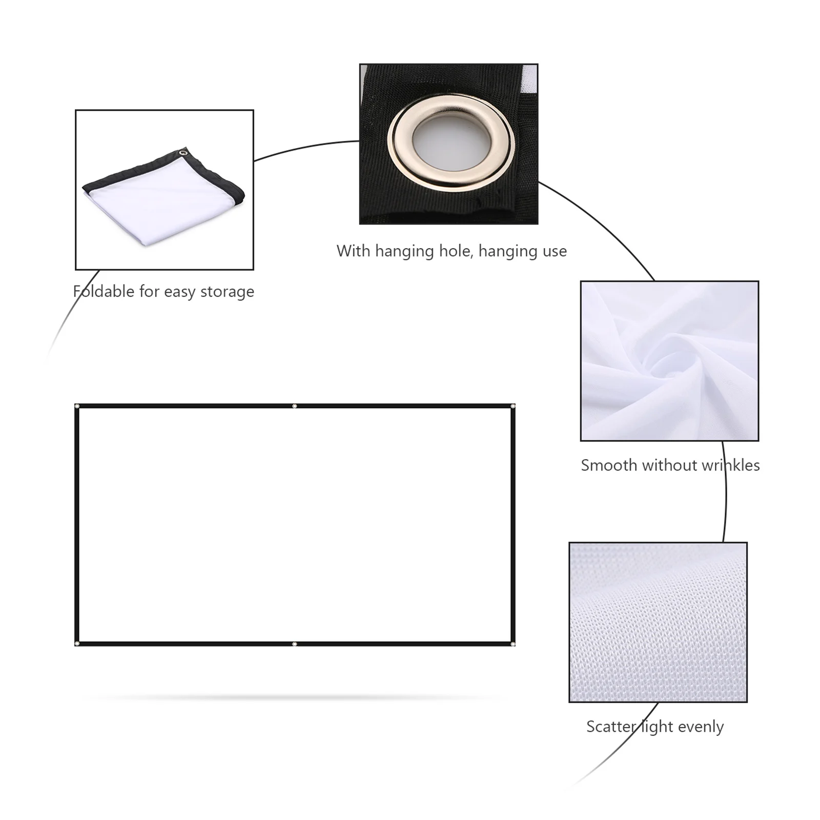 150 inches Projector Screen Widescreen 16:9 Portable Projection Screen Anti-Crease Foldable Indoor Outdoor Projector Movies