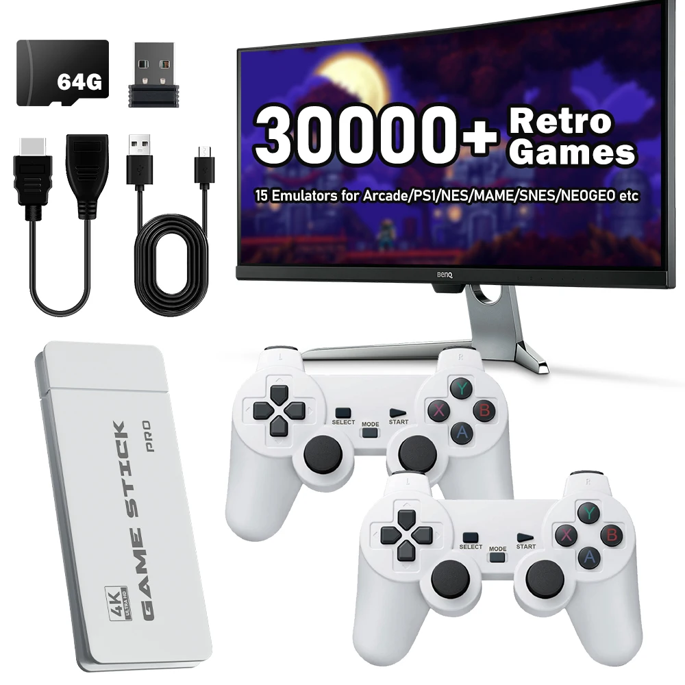 Game Stick with 30000+ Retro Games Mini TV Handheld Game Console 4K Output Two-player for PS1/NES/MAME/SNES/NEOGEO etc