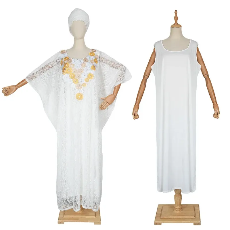 

African Dresses for Woman Luxury Muslim Fashion Boubou Abayas Robe Dashiki Ankara Lace Outfits Evening Gown Kaftan Maxi Dress