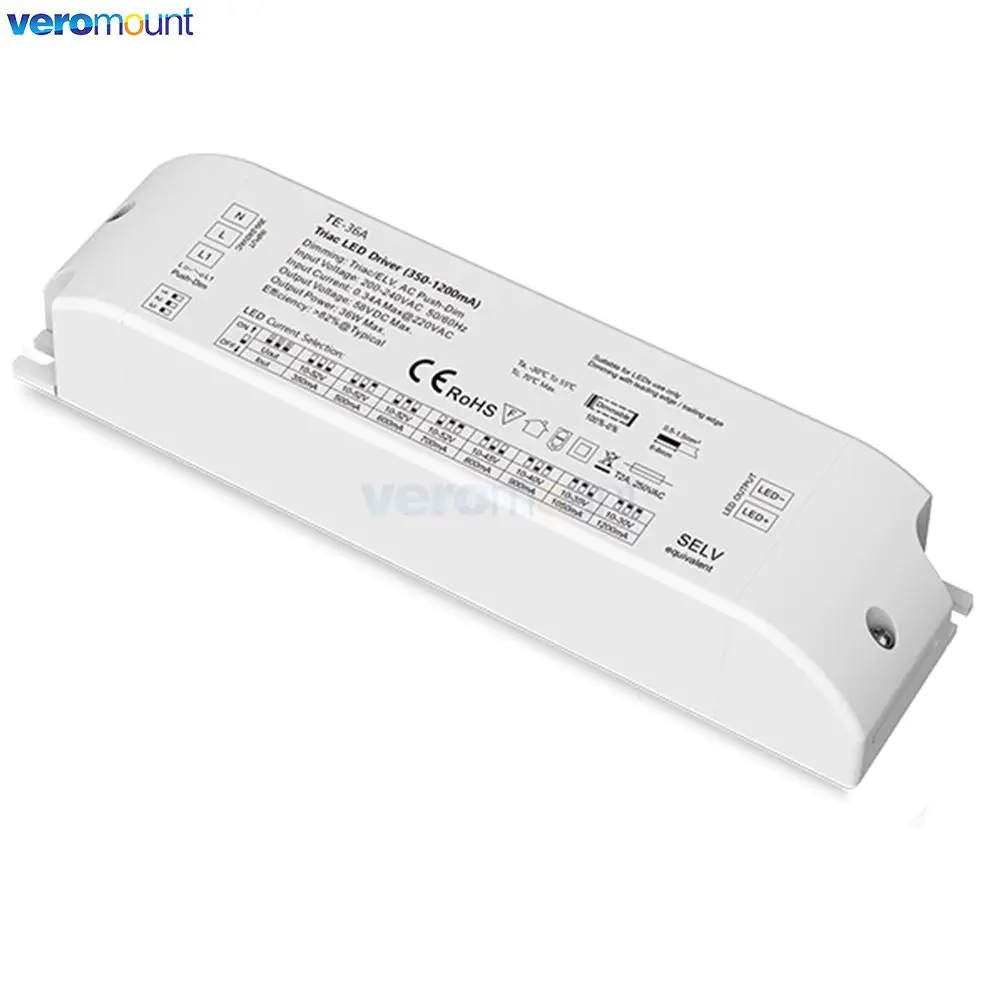 LED Triac Dimming Driver TE-15A/25A/36A 220V input Output 12 15 25 36W 150-1200mA Constant Current Triac Dimmable LED Driver