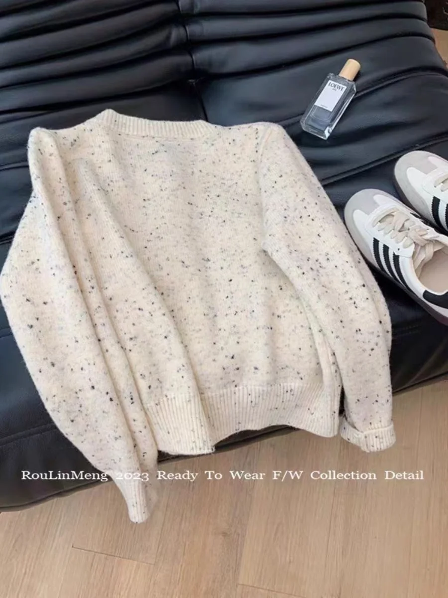 Korean Spring Autumn Bow Sweater Single Breasted O-Neck Chic Dot Knitted Cardigans Fashion Casual Long Sleeve Outerwear Top