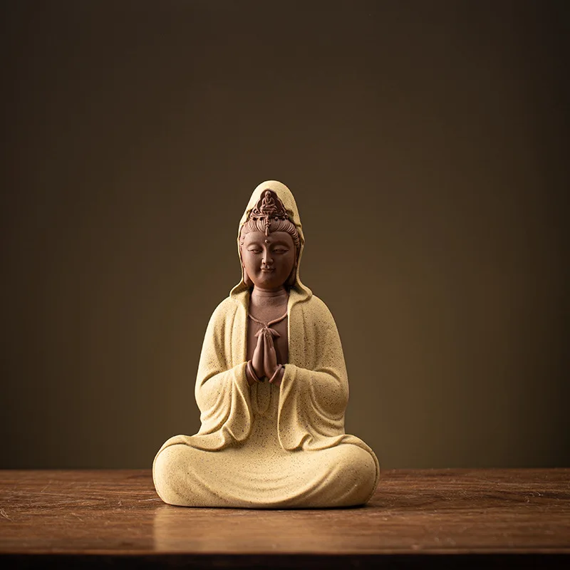 Chinese Guanyin Bodhisattva For Living Room Buddha Statue Worshiping Background Light Zen Decoration