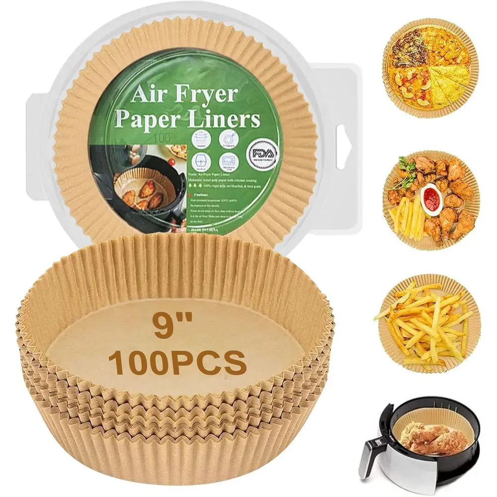 

Disposable Paper Liners, 100Pcs Parchment Paper Liners, Non Stick Air Fryer Paper Liners, Food Grade Air Fryer Accessories Water