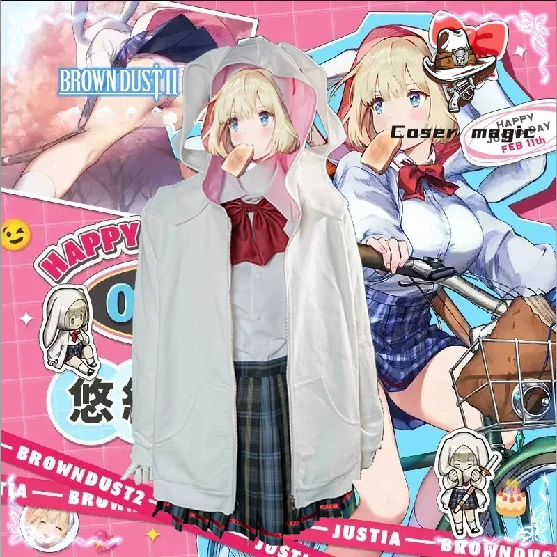 Brown Dust Yustia JK Uniform, Sommer-Tageskleidung, komplettes Set, Damen-Cosplay-Kostüm