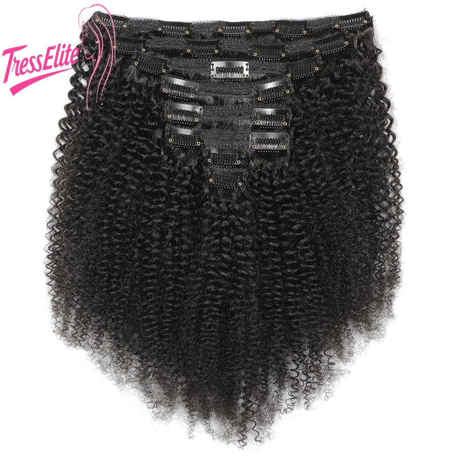 12A الأفرو غريب مجعد كليب في الشعر البشري 8 قطعة/المجموعة الدانتيل كليب الشعر اللون الطبيعي T/1B/4/27 البرازيلي عذراء ريمي مريحة صالح