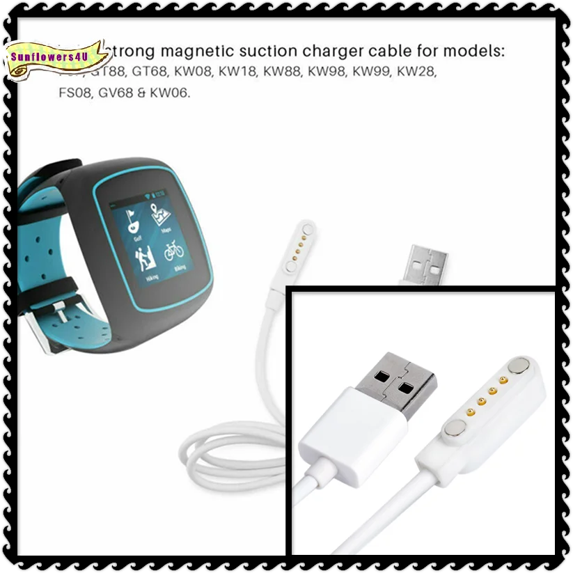 1pc Magnetic Charger USB 2.0 Charging Cable Cord Power 4 Pin For Smart Watch KW88