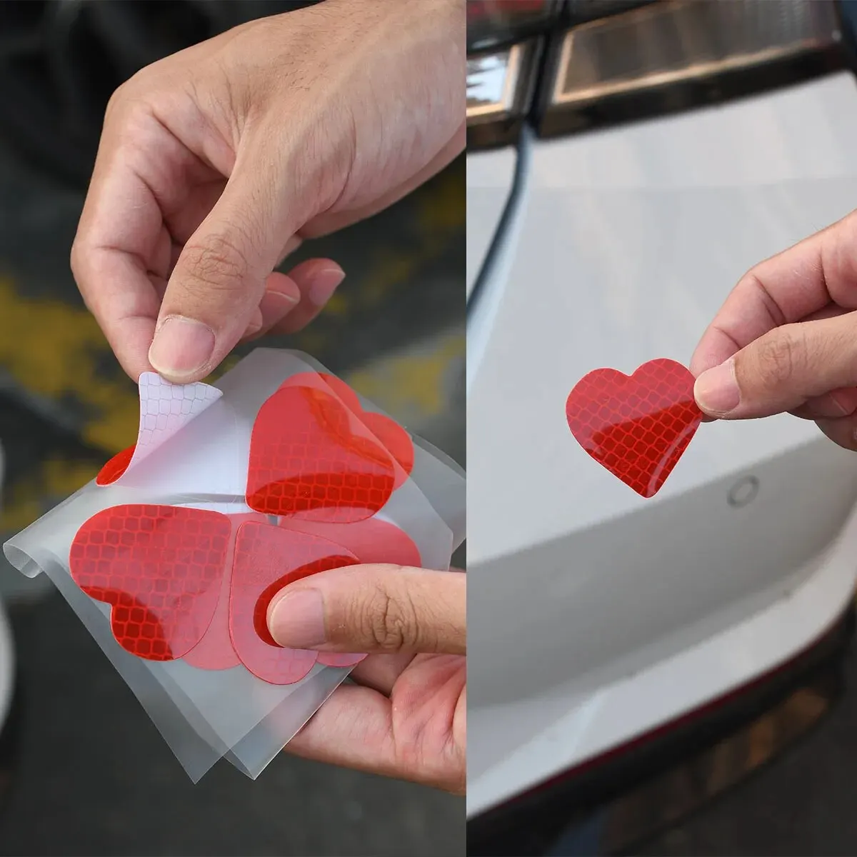 12 Pcs of Red Heart Patterned Car Reflective Stickers