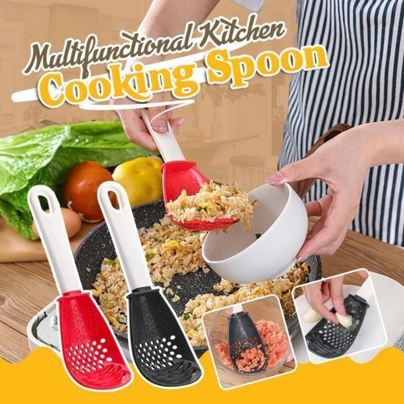 

1Pcs Multifunctional Kitchen Cooking Spoon Heat-resistant Hanging Hole Innovative Potato Garlic Press Colander Spoon for Kitchen