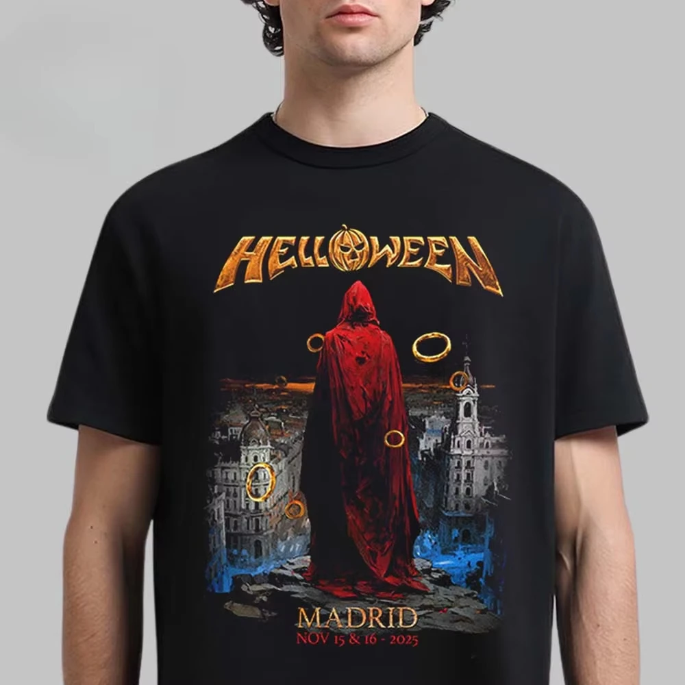 Helloween Into The Sun 40th Anniversary Tour Logo-Grafik-T-Shirt mit Zauberer-Kunst auf der Vorderseite und Tourdaten auf der Rückseite, Metal-Streetwear – Detail 5