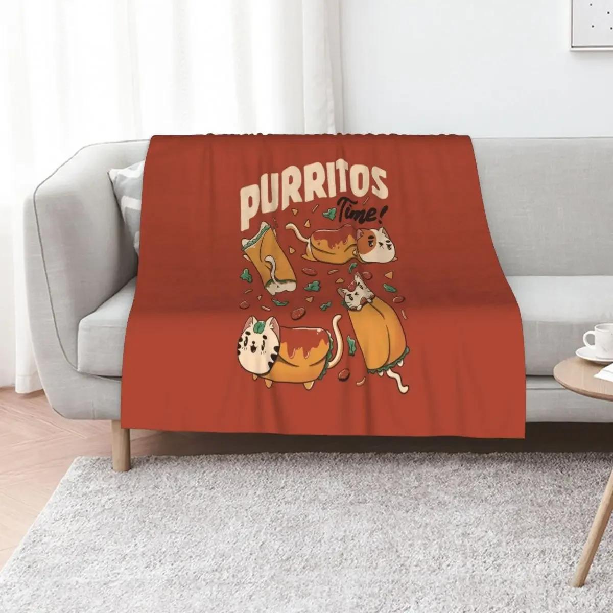 

Purritos Time Burrito Cat Funny Mexican Food by Tobe Fonseca Throw Blanket Retros Flannel Fabric Plaid Plush Blankets