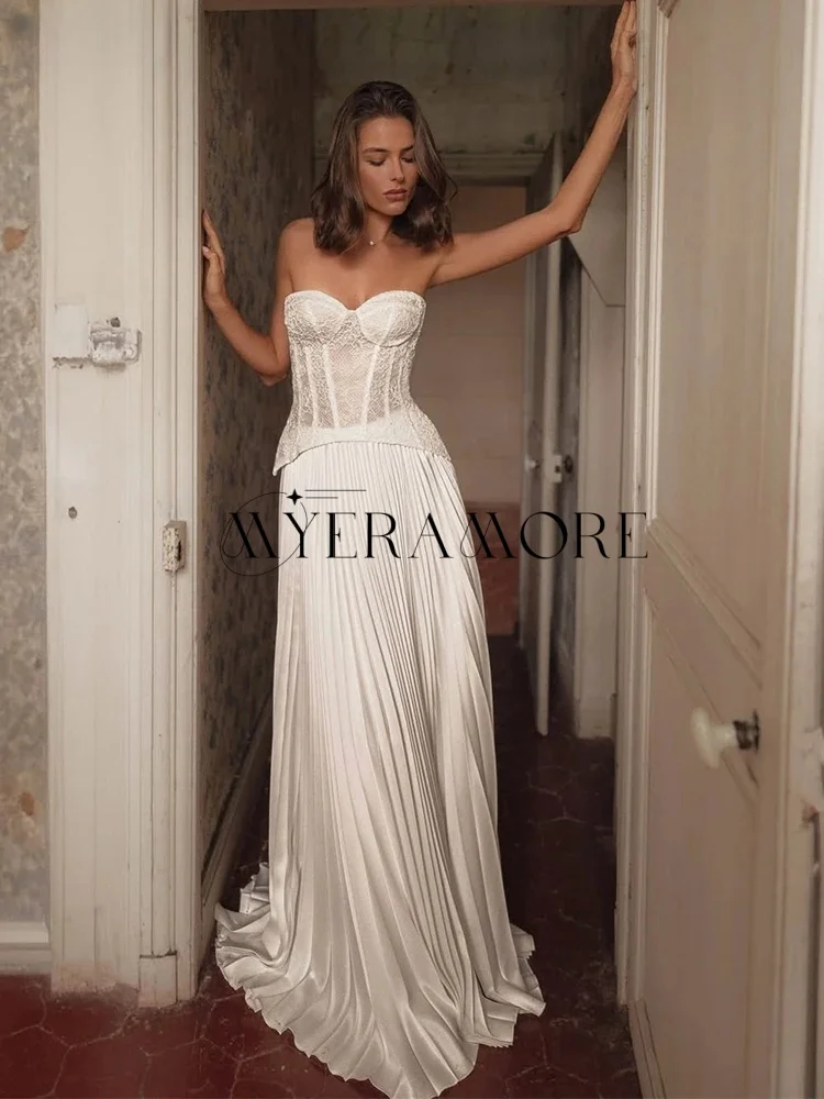 Elegante herzförmige Brautkleider, A-Linie, Schnürung, Falten, bodenlang, Brautkleider, individuell gestaltete Vestidos de Novia