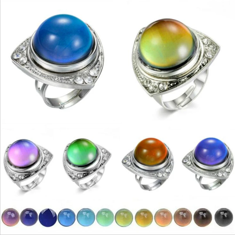 Adjustable Changing Color Rings Rhinestone Mood Emotion Feeling Temperature Rings For Women Men Couples Tone Fine Jewelry