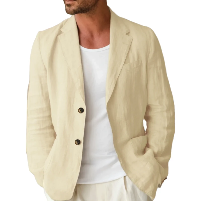 

Suit Blazer Jacket Men's Linen Casual Blazers Breathable Relaxed Beige Suit Jacket Fit Fashion Business Outdoor Commuting Blazer