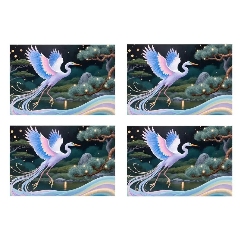 طقم مفرش طاولة مكون من 4 قطع، تصميم طيور ملونة، سهل التنظيف، ديكور حديث، 12 × 18 بوصة، مثالي لتناول الطعام في المنزل والعطلات.