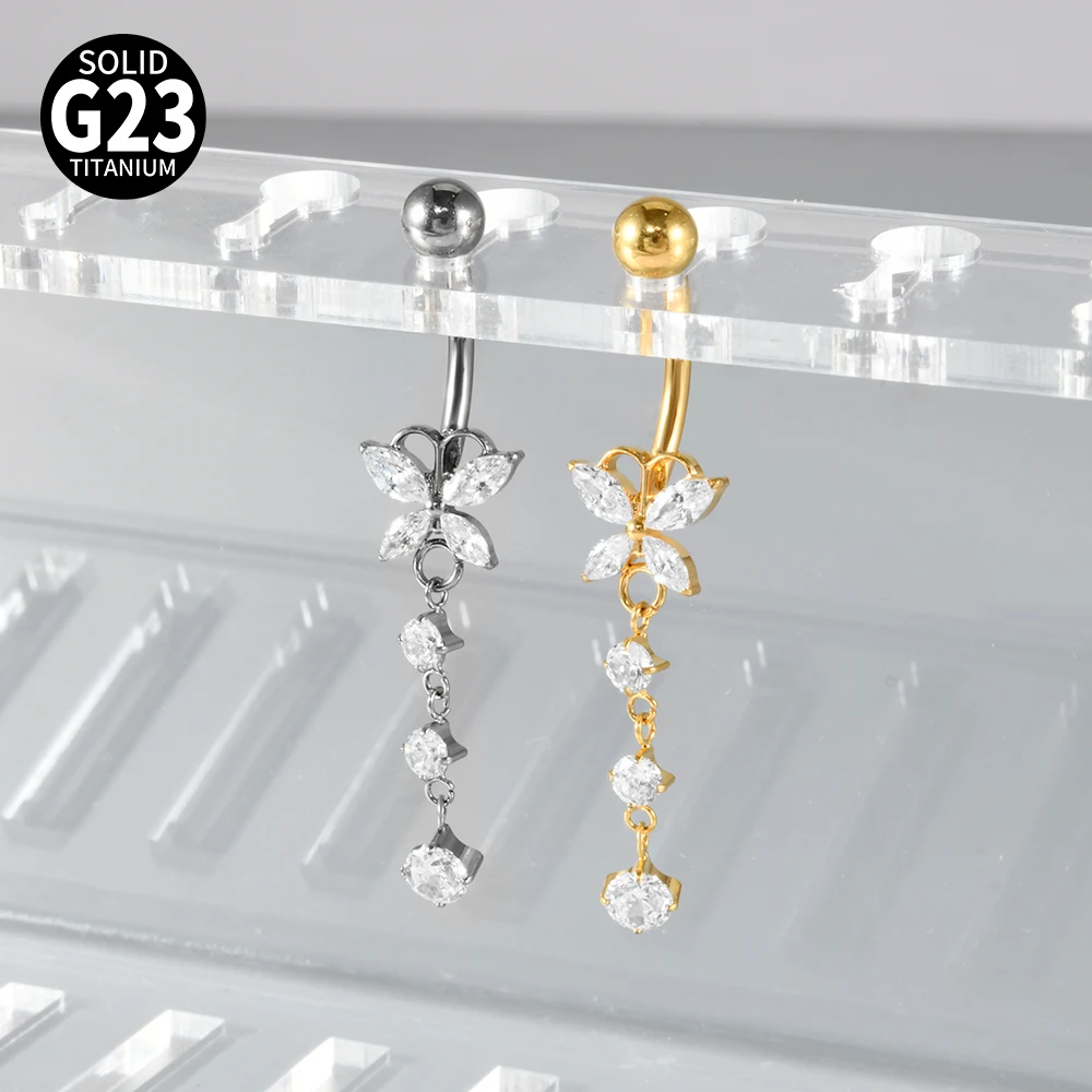 5/1 Stück CZ Marquise Schmetterling & Blumen Zirkonia Bauchnabelpiercing 14G G23 Massives Titan Innengewinde Bauchnabelpiercing Ring – Detail 7