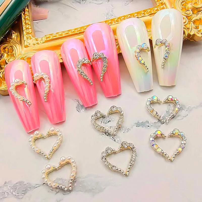 Hollow Heart Crystal Nail Art Charms Decorantions Flatback Glass Diamond 3D Rhinestones Classic Jewellery DIY Design Accessories