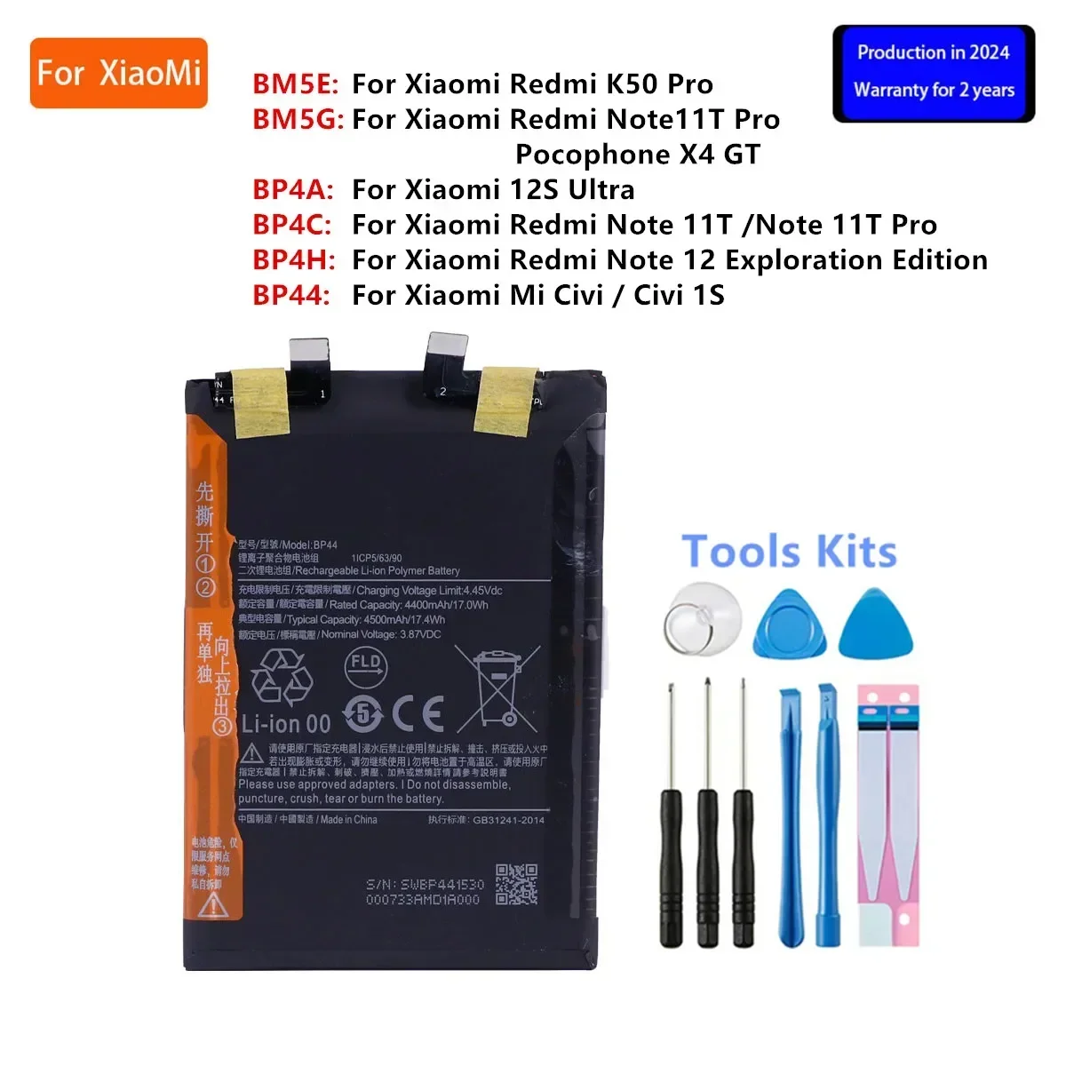 

Brand New Battery BM5E BM5G BP4A BP4C BP4H BP44 For Xiaomi Redmi K50 Pro Pocophone X4 GT 12S Ultra Note 11T Pro Note 12 Civi 1S