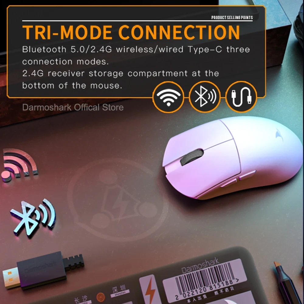 Imagem -03 - Darmoshark Wireless Gaming Mouse Tri Mode Ratos do Jogo N52840 Pam3395 26k Dpi Ttc para Computador Escritório Laptop 8k