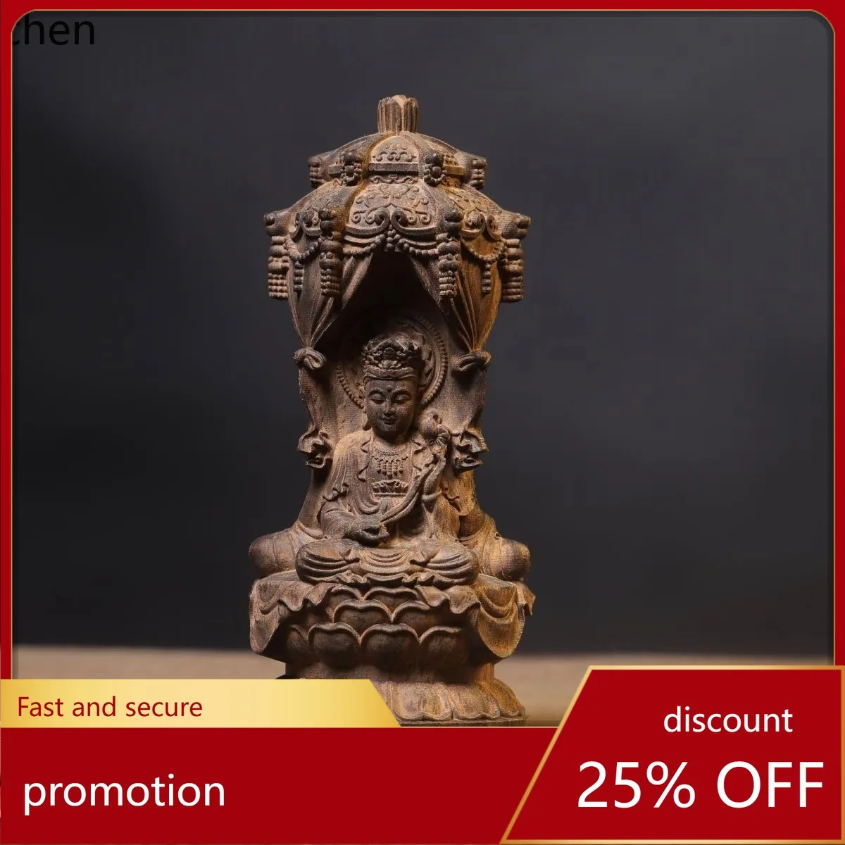 Cz1 raw material agarwood carved three holy pagoda buddha statue ornaments amitabha  bodhisattva pure vase guanyin crafts