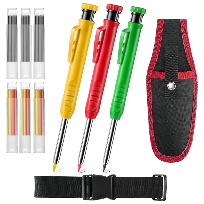 3 Pcs Mechanical Carpenter Pencils With Tool Pouch, Construction Pencils With 36 Refills, Deep Hole Marker Pencil