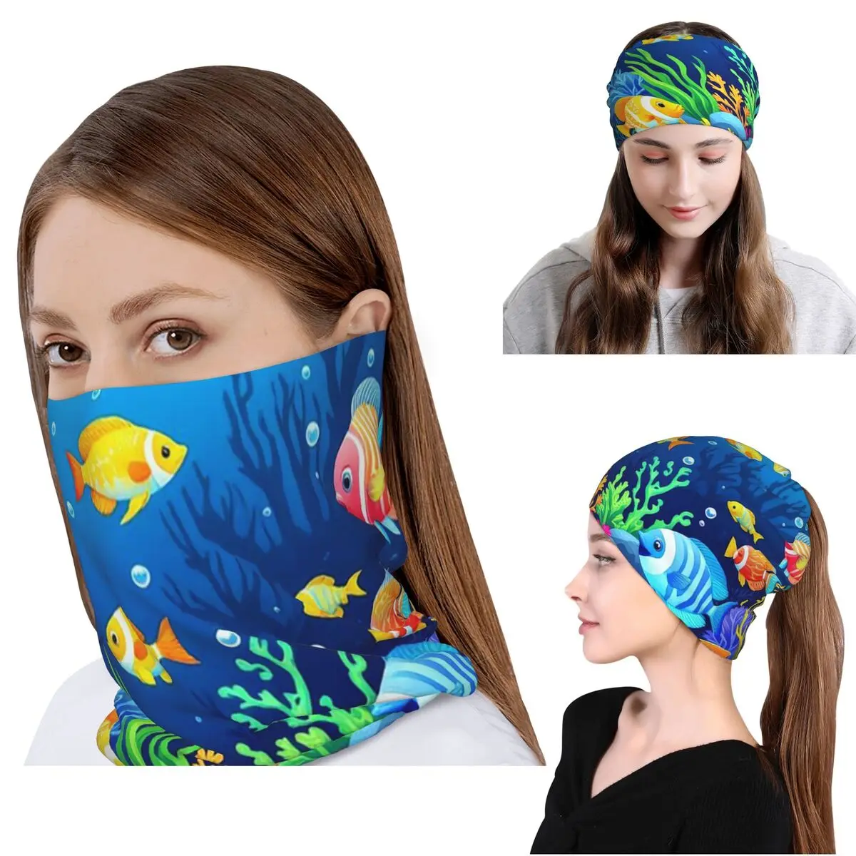 

Underwater Coral Reef Fish Bandana Neck Cover Magic Scarf Multifunction Face Mask Beanies Hat Unisex Adult All Season