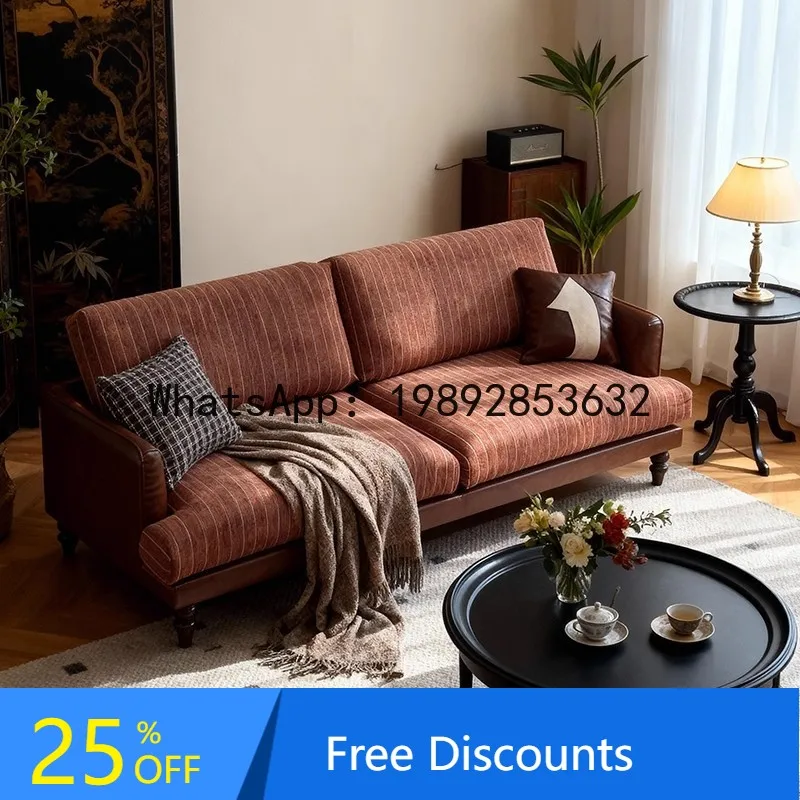 LYY French Style Large and Small Apartment Home Living Room Straight Row Striped Fabric Sofa Recliner Bed & Breakfast