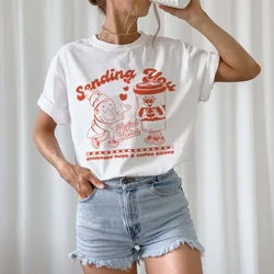 Cute Funny Breakfast Foodie Graphic Tops Women's 90s Retro Croissant Coffee Cartoon T-shirt Unisex Aesthetic Coffee Lover Shirt
