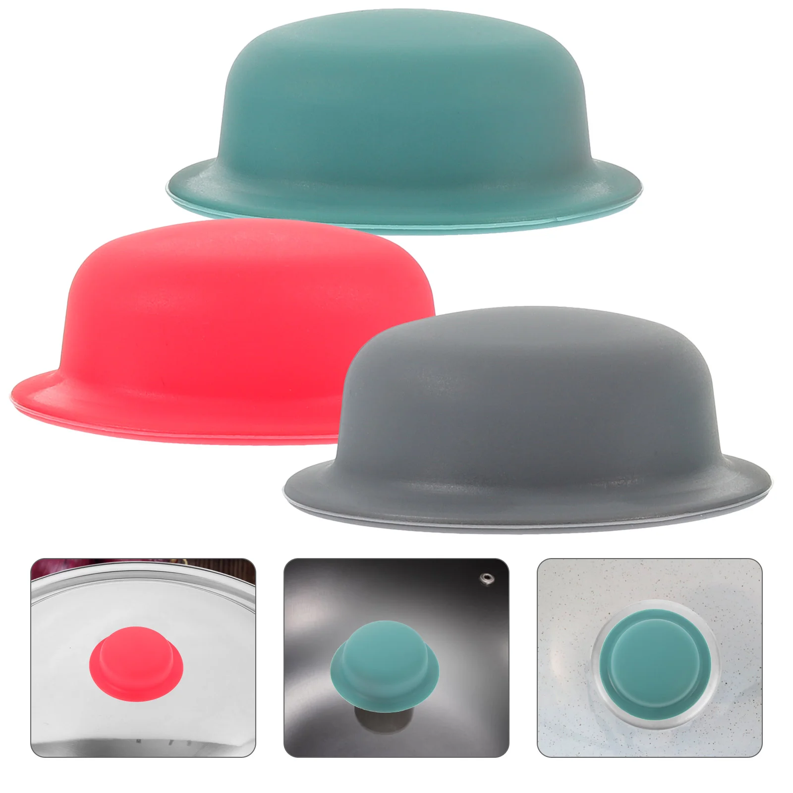 

3 Pcs Top Hat Silicone Pot Lid Cover Can Saucepan Knob Silica Gel Cooking Sleeves