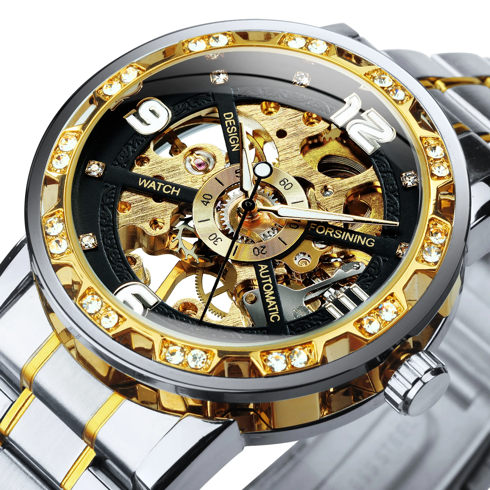 Forsining Retro Business Mechanical Watch for Men Luminous Hands Stainless Steel Strap Luxury Brand Classic Skeleton Watches New