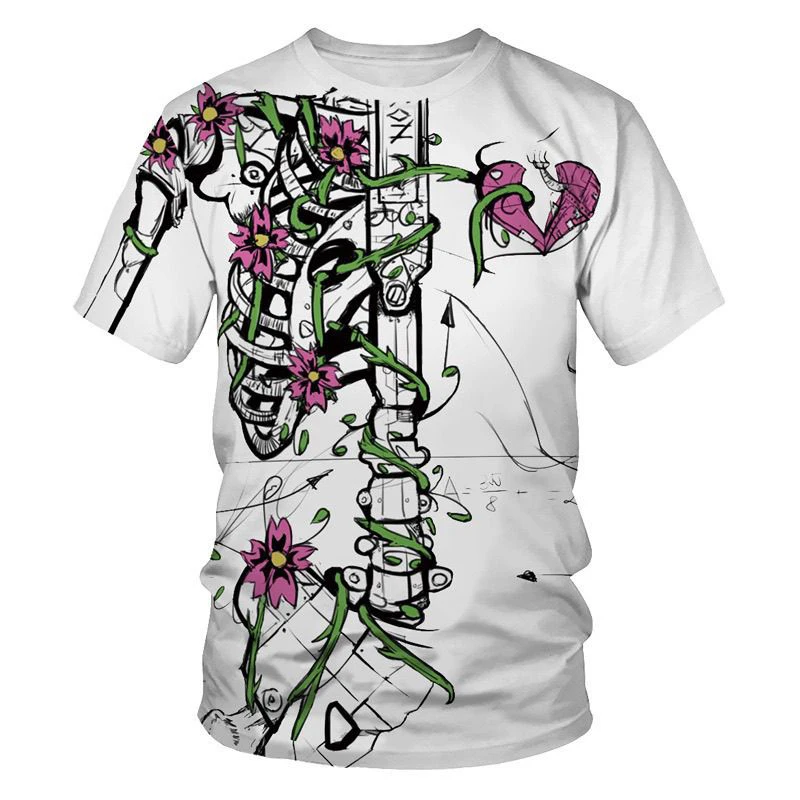 

Halloween Skeleton Heart Flowers Print Men O Neck Short Sleeve T Shirt Personality Fashion Chic 2xl Oversized Clothing Carnival
