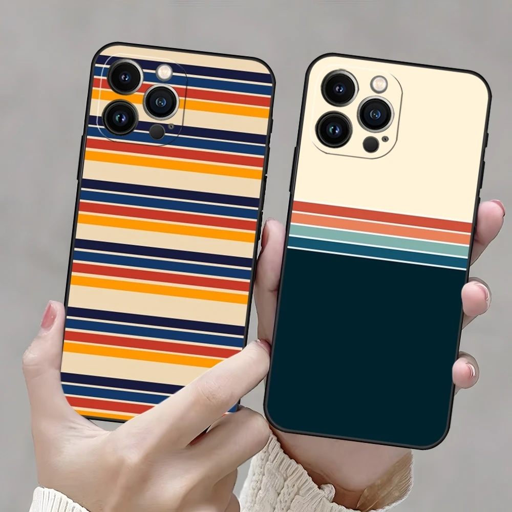 

Retro Stripes Pattern Phone Case For iPhone 17 16 15 11 12 14 13 Pro Max Mini XS XR 7 Plus 17E Shockproof Silicone Cover Fundas