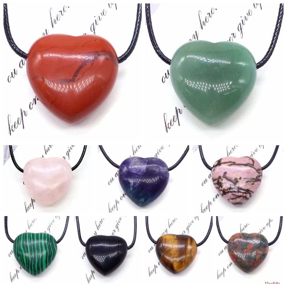 

Fashion Natural Stone Heart Shaped Pendant Adjustable Necklace Amethyst Healing Crystal Love Forever Jewelry Lover Couples Gifts