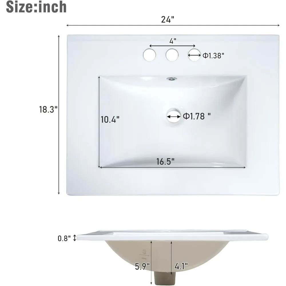 Mueble de baño independiente de 24" con lavabo individual, dos cajones y una puerta