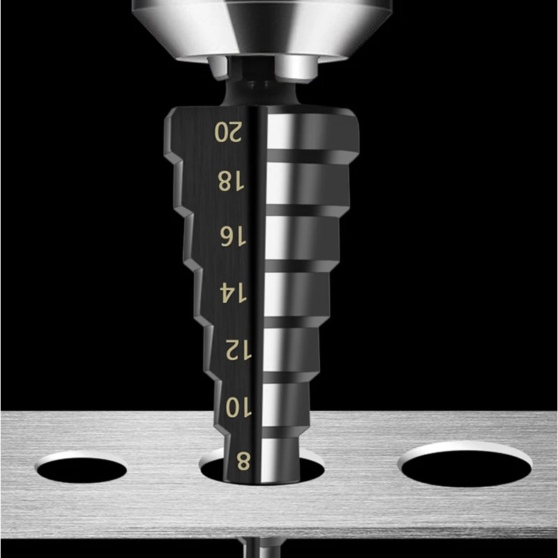3 Stück 3–12 mm 4–12 mm 4–20 mm HSS-Stufenbohrer-Set mit gerader Nut, Titanbeschichtetes Holz, Metall, Lochschneider, Kernbohrer-Set – Detail 12