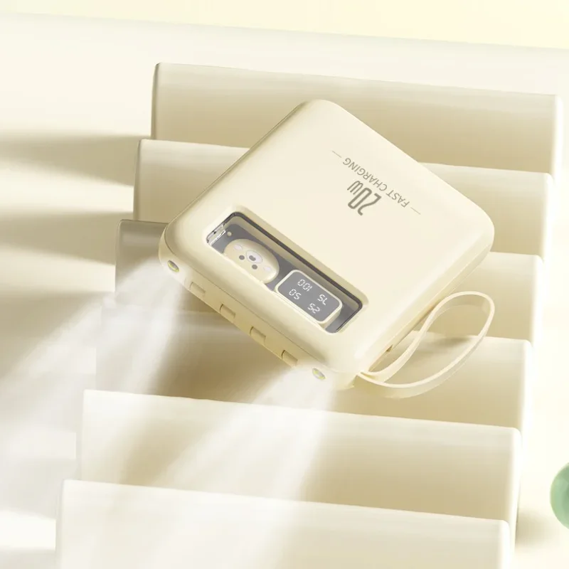 

20000 мАч Мини-мультяшный дизайн Power Bank CCC Сертифицированный большой емкости со встроенным кабелем Светодиодные фонари для iPhone, Xiaomi, Samsung