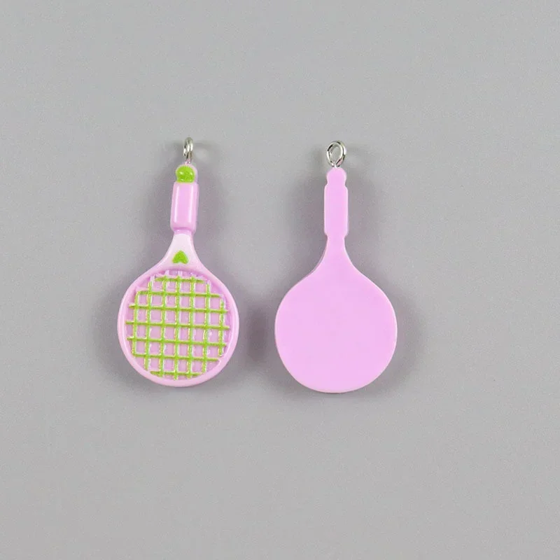 10Pcs Bulk Sports Resin Charms, Mini Shuttlecock Badminton Racket Pendants with Rings, DIY Craft Ornaments for Bag Key Chain