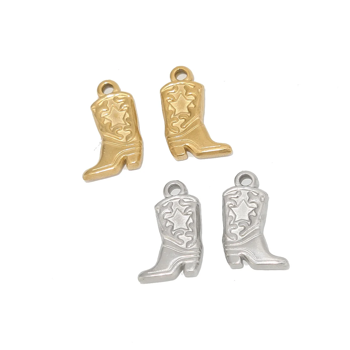 5pcs Cowboy Boots Charms Stainless Steel Pendants with Star Pattern for Jewelry Making Handmade Necklace Supplies Crafts Gifts