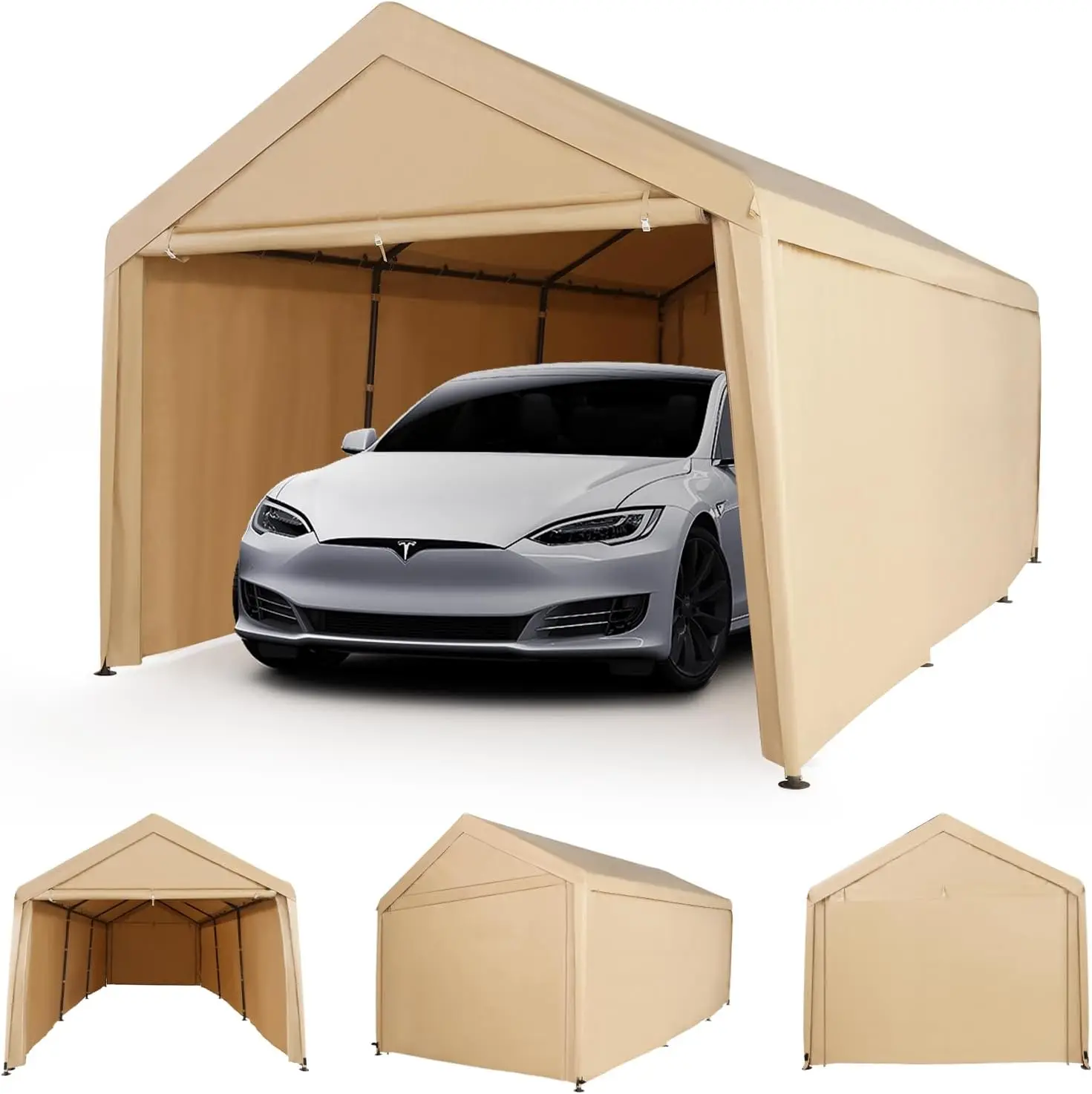 Abba Patio Carport 10×20, Large Portable Garage, All-Season Carport with Roll-up Ventilated Windows and Removable Sidewalls, Wat