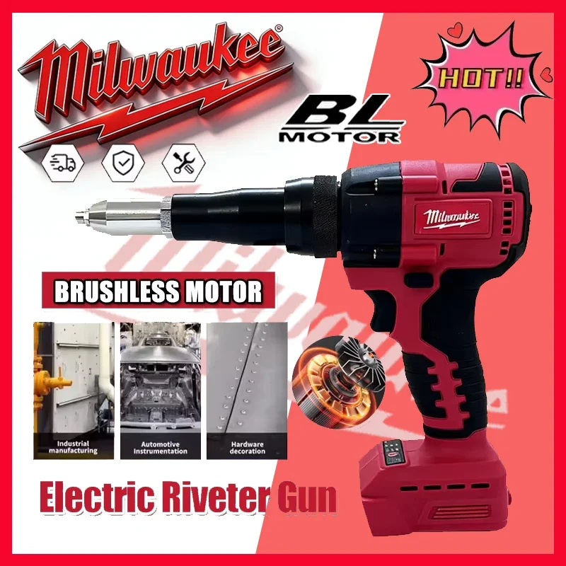 

2505 Электрический клепальный пистолет Milwaukee со светодиодной подсветкой 4,8 мм Беспроводной бесщеточный клепальный инструмент для Milwaukee 20 В 18 В Батарея